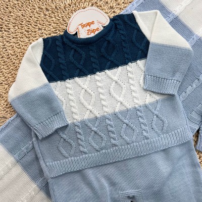 Saída de Maternidade 3 Peças Lucas - Azul Jeans e Azul Bebê